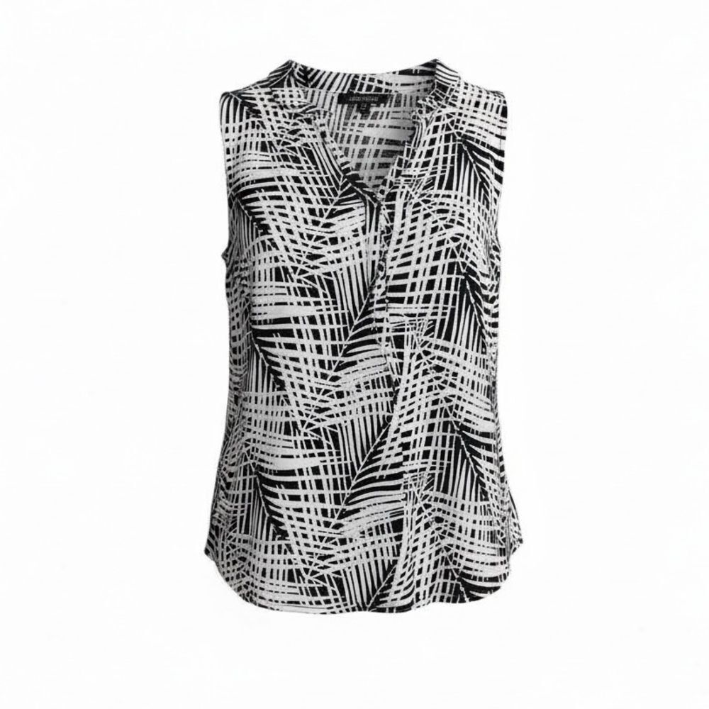 Apt. 9 Geometric Pleated Sleeveless V Neck Blouse Black White Size‎ PM Petite